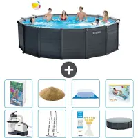 Intex Grafietkleurige zwembadtank, rond - 478x124 cm - bestaande uit 7 delen, model S545