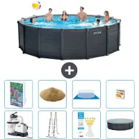Intex Grafietkleurige zwembadtank, rond - 478x124 cm - bestaande uit 7 delen, model S558