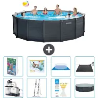 Intex Grafietkleurige zwembadtank, rond - 478x124 cm - bestaande uit 7 delen, model S567