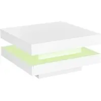 OKWISH Salontafel - 360 Graden Draaibaar Tafelblad Met Ledverlichting - Woonkamer - Hoogglans Wit Spaanplaat - 70x70x36 Cm