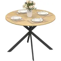 HOMCOM Eettafel-Spaanplaat, Staal-100L x 100B x 75H cm-Eiken