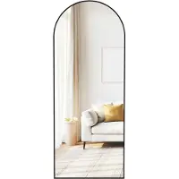Songmics Staande passpiegel met gebogen design en aluminium frame, Inktzwart / 165 x 60 cm