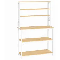 Vasagle Keukenplank met stopcontacten en roosterplaat, Eikenkleur-wit / 40 x 100 x 167 cm