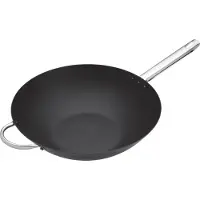 Masterclass Professionele grote wok met antiaanbaklaag, van koolstofstaal, geschikt voor inductiekookplaten, kleur: zwart, diameter: 35,5 cm (14 inch)