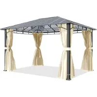 TOOLPORT Tuinpaviljoen 3x4 m, aluminium, polycarbonaat dak ca. 8 mm, beige - met zijwanden en muggennetten