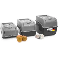 Novaliv Aardappelbewaardozen set | 3,5L + 5L + 9L | GRIJS | Aardappeldozen | Stapelbare groentekisten Uienkisten Aardappelmanden Fruitcontainers Aardappelkratten Voedselbewaarbakken