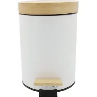 Zeller Present Pedaalemmer - 3L - wit - metaal en bamboe - 24 cm - Pedaalemmers