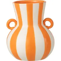J-Line vaas gestreept keramiek - oranje/wit - 21 x 25 cm