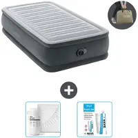 Intex Luchtbed - 1-Persoons - 99 x 191 x 46 cm - Grijs - Inclusief pomp - Hoeslaken en Reparatieset