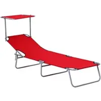 MODFU - Opklapbare Tuinligstoel - Met Verstelbaar Zonnedak - Voor Tuin Terras Zwembad Of Strand - Metaal - Rood - 187 x 58 x 36 cm