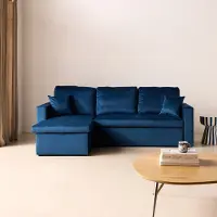 Sweeek Velours driezits slaapbank Blauw