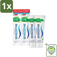 Sensodyne 1 x - Tandpasta - Fresh Mint - Frisse Munt - Duopack - 2 x 75 ml - Gevoelige Tanden - Tandpasta - Tandplak Verwijderen - Fluoride - Tandglazuur