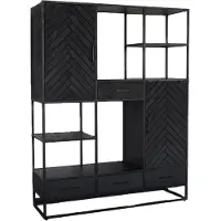 Lizzely Garden & Living Kast industrieel mangohout Lio zwart mango hout wandkast 180cm visgraat vakkenkast mango duurzaam