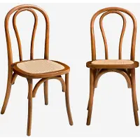 Sweeek Vintage rubberhouten en rotan stoelen (set van 2) Walnoot