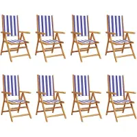 vidaXL 8-delige set verstelbare klapstoelen, blauw-wit, met stoffen bekleding en massief hout