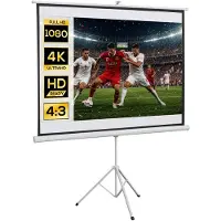 HOMCOM -Beamer Leinwand-Kunststoff, Metall-171L x 131H cm-Weiß