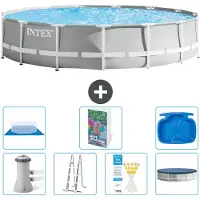 Intex Rond Prism Frame Zwembad - 457 x 107 cm - Grijs - Inclusief Pomp - Ladder - Grondzeil - Afdekzeil - Voetenbad - 8-delig