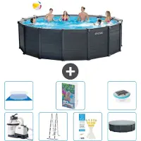 Intex Grafietkleurige zwembadtank, rond - 478x124 cm - bestaande uit 6 delen, model S596