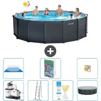 Intex Grafietkleurige zwembadtank, rond - 478x124 cm - bestaande uit 6 delen, model S568