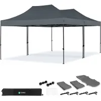 Vonroc Partytent - 6x4.5 m - Premium easy-up Partytent | set incl. 2x Tent en 1x koppelsysteem – Grijs