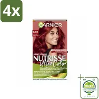 Garnier - Nutrisse Ultra Color 6.60 - Haarkleuring - Vurig Rood - Voedend - Permanente Kleur - Voordeelverpakking - 4 stuks - Haarverf - Permanente haarkleuring