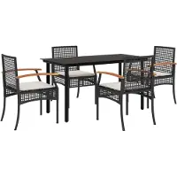 vidaXL 5-delige tuinset met kussens, zwart, van polyrotan