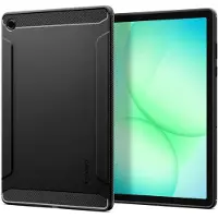 Spigen Hoesje Geschikt voor Samsung Galaxy Tab A11 Plus | Rugged Armor Case | Carbon Back Cover met Air Cushion | Matte Zwart