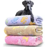 Snq Huisdierdekens - Set van 3 - Huisdiermatten - Dekens - 104 x 76 cm - Machinewasbaar - Zacht en comfortabel - Geschikt voor alle seizoenen - Leuk botpatroon - Waterdicht - Roze, paars, beige