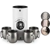Buddy's Bar Moscow Mule Bekers - Cocktailglazen - Set van 4 Zilver Bekers - RVS met Antieke Uitstraling - Met Geschenkverpakking - 500 ml