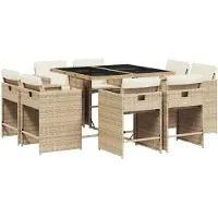 vidaXL 9-delige tuinset met kussens, beige, van polyrotan