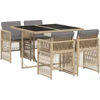 vidaXL 5-delige Tuinset met kussens poly rattan gemengd beige