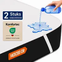 Komfortec Set van 2 Waterdichte Matrasbeschermers 140x200 cm Dubbelpak - Matrasbeschermhoes - Ademende Matrashoes - Niet Krakende Matrasbeschermer - Incontinentiemateriaal - Wit