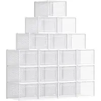 Songmics Set van 18 opvouwbare schoenendozen, Transparant + Wit / L ( 35 X 25 X 18,5 cm )