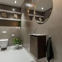 Mondiaz TURE Fonteinset - 40x23x50cm - 1 kraangat - 1 deur - dark brown mat - Wasbak rechts - Solid Surface Wit FK75341305