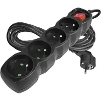 Emos Verlengkabel met schakelaar, 4 stopcontacten, 5 meter, H05VV-F 3G1, zwart, modelnummer PC1415