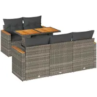 vidaXL 6-delige tuinmeubelset met kussens, grijs, polyrotan, acaciahout