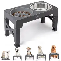 BOTC Voerbak Hond met Standaard - Voerbak Kat - Anti Schrokbak Hond - Verhoogde Voerbak - 4 Hoogtes - Slow Feeder - Grijs