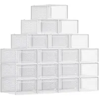 Songmics Set van 18 opvouwbare schoenendozen, Transparant + Wit / M ( 33,3 X 23 X 14 cm )