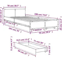 vidaXL Bedframe met lades bewerkt hout bruin eikenkleur 75x190 cm