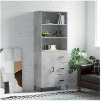 vidaXL Hoge kast 69,5x34x180 cm bewerkt hout betongrijs