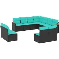 vidaXL 11-delige loungeset voor buiten met kussens, zwart kunststof vlechtwerk