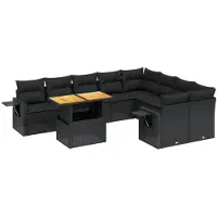 vidaXL 10-delige loungeset voor de tuin met kussens, zwart, polyrotan
