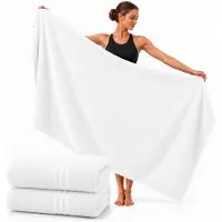Komfortec Set van 2 Handdoeken 80x200 cm - 100% Katoen - XXL Saunahanddoeken - Badlaken - Strandlaken - Badhanddoek- Douchelaken - Zacht - Hoge Absorptie - Sneldrogend - Wit.