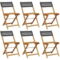 vidaXL Opklapbare stoelen, 6 stuks, zwart, van polyrotan en massief hout.