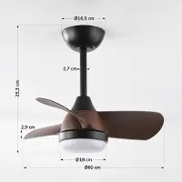 LumenXL Compacte plafondventilator Vietor incl. LED en afstandsbediening - zwart met donkerbruin
