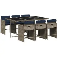 vidaXL 7-delige tuinset met kussens, grijs polyrotan