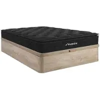 Vente-unique Set 140 x 190 cm bedbodem met opbergruimte, licht naturel + matras met pocketveren met ingebouwd dekmatras van 28 cm dik - BLACK DREAM van YSMÉE