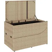 vidaXL Opklapbare ligstoel met kussen en opbergruimte, beige, polyrotan