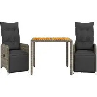 vidaXL 3-delige Bistroset met kussens poly rattan grijs
