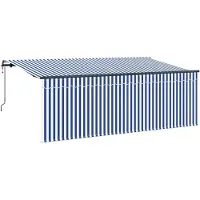 vidaXL Uitschuifbare luifel Blauw en Wit 350 x 200 cm